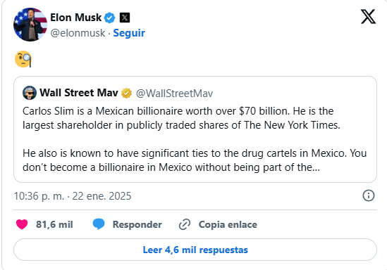 Elon Musk acusa a Carlos Slim de nexos con el narco