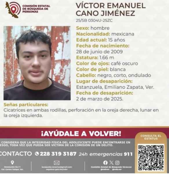 Víctor, estudiante de 15 años, aparece sin vida tras ser reportado desaparecido en Veracruz